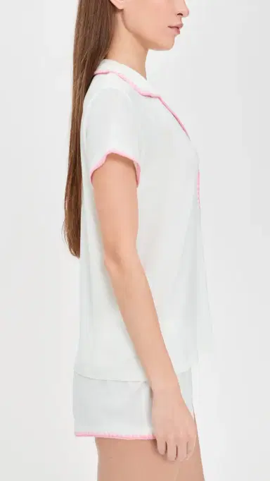 Eberjey Frida Shortie Pajama Set Ivory/Pink Nectar M | Thumbnail 4