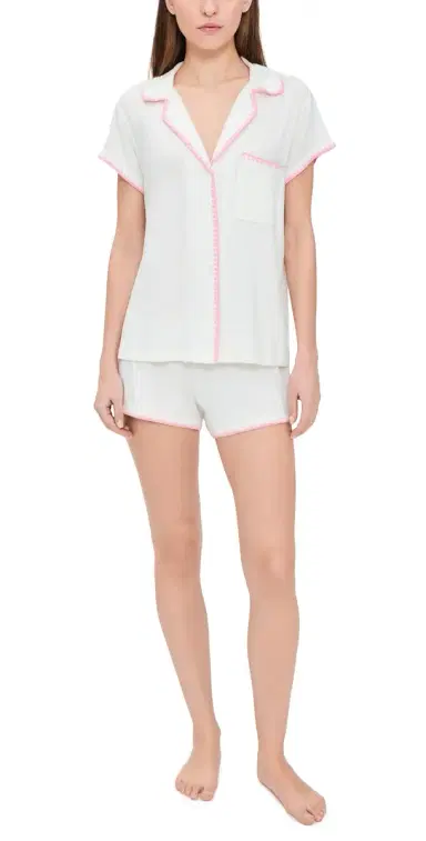 Eberjey Frida Shortie Pajama Set Ivory/Pink Nectar M | Thumbnail 1