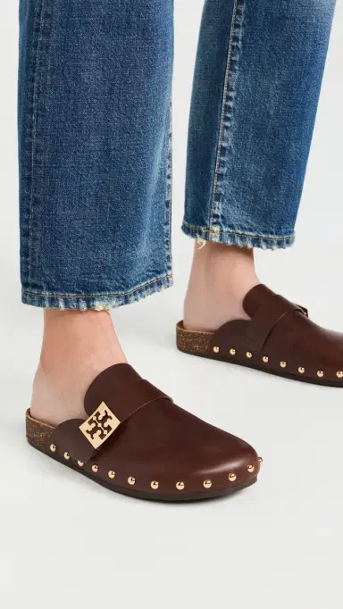 Tory Burch Mellow Stud Mules Deep Mocha/Gold 9 | Thumbnail 3
