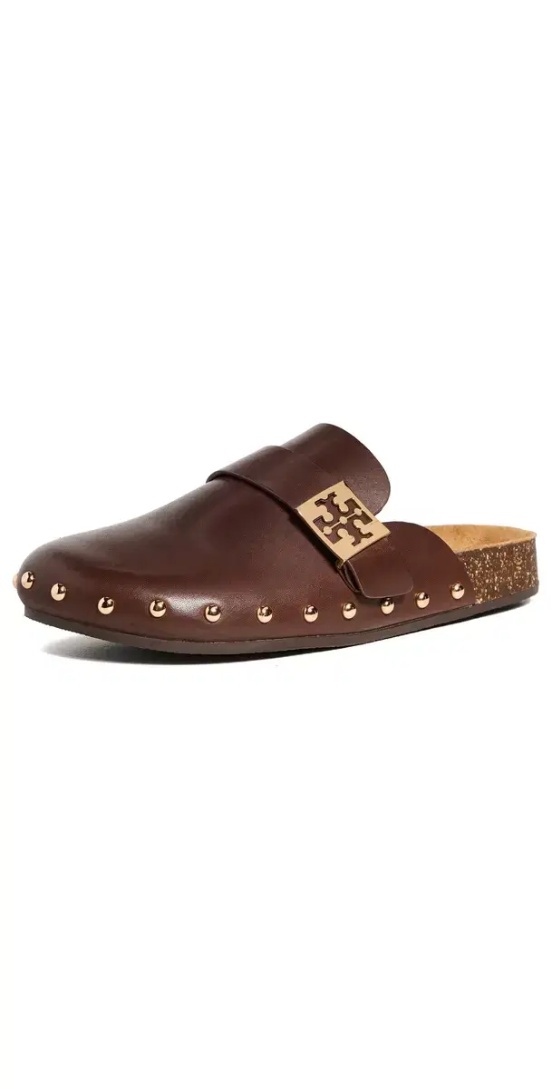 Tory Burch Mellow Stud Mules Deep Mocha/Gold