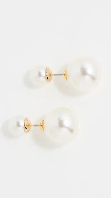 SHASHI Double Ball Pearl Earrings White Pearl One Size | Thumbnail 2