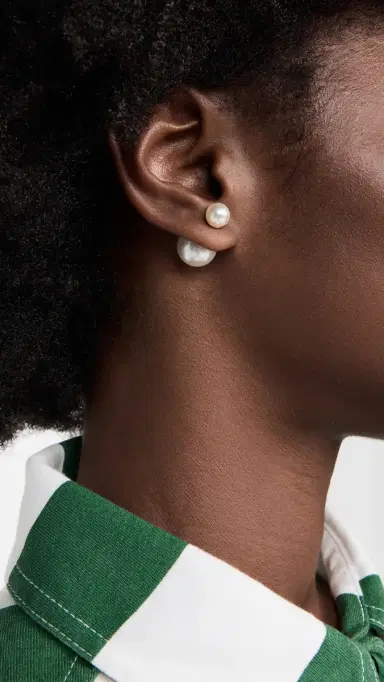 SHASHI Double Ball Pearl Earrings White Pearl One Size | Thumbnail 3