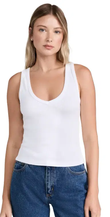 perfectwhitetee V Neck Blondie Tank White | Thumbnail 1 perfectwhitetee V Neck Blondie Tank White | Thumbnail 1