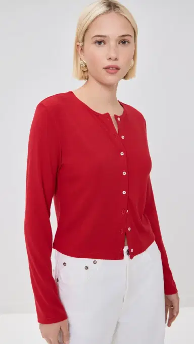 LE BOP Eloise Cropped Cardigan Crimson L | Thumbnail 3
