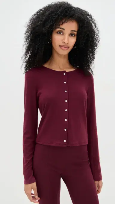LE BOP Eloise Cropped Cardigan Burgundy S | Thumbnail 2