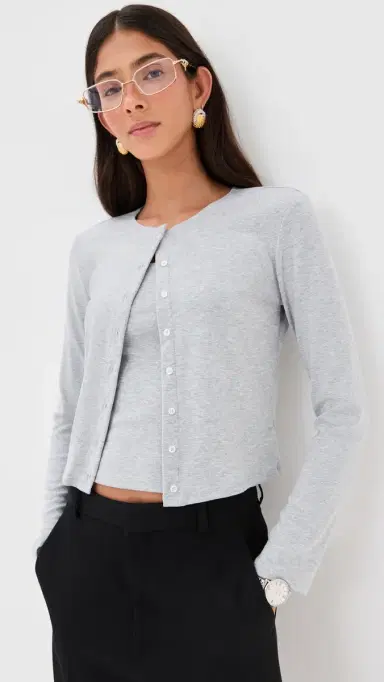 LE BOP Eloise Cropped Cardigan Heather Grey L | Thumbnail 2 LE BOP Eloise Cropped Cardigan Heather Grey L | Thumbnail 2
