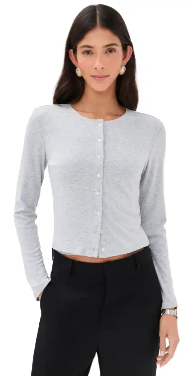 LE BOP Eloise Cropped Cardigan Heather Grey L | Thumbnail 1 LE BOP Eloise Cropped Cardigan Heather Grey L | Thumbnail 1