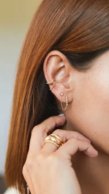 Zoë Chicco 14k Gold Tennis Collection Double Sided Diamond Earring Yellow Gold One Size | Thumbnail 4