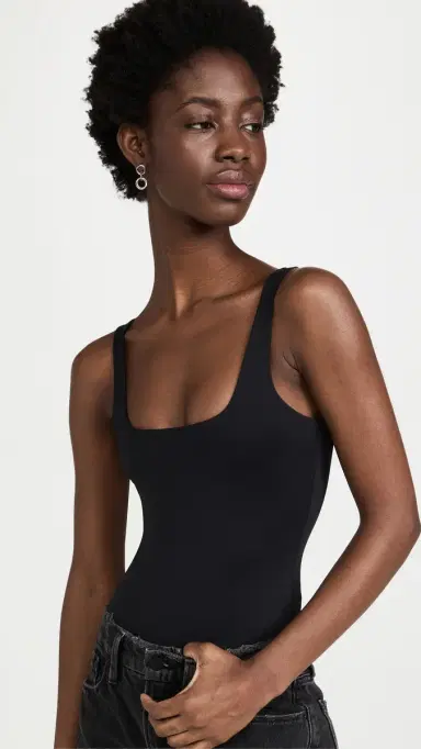 GOOD AMERICAN Sculpting Modern Tank Thong Bodysuit Black001 | Thumbnail 2
