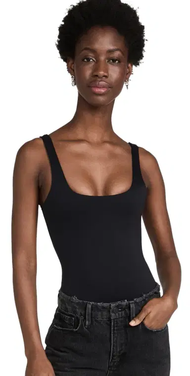 GOOD AMERICAN Sculpting Modern Tank Thong Bodysuit Black001 | Thumbnail 1