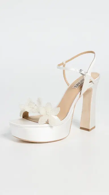 Badgley Mischka Wicket Platform Heels White Satin | Thumbnail 2