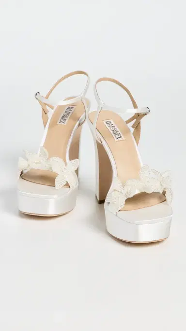 Badgley Mischka Wicket Platform Heels White Satin | Thumbnail 4