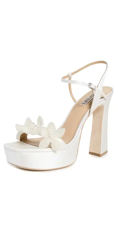 Badgley Mischka Wicket Platform Heels White Satin | Thumbnail 1