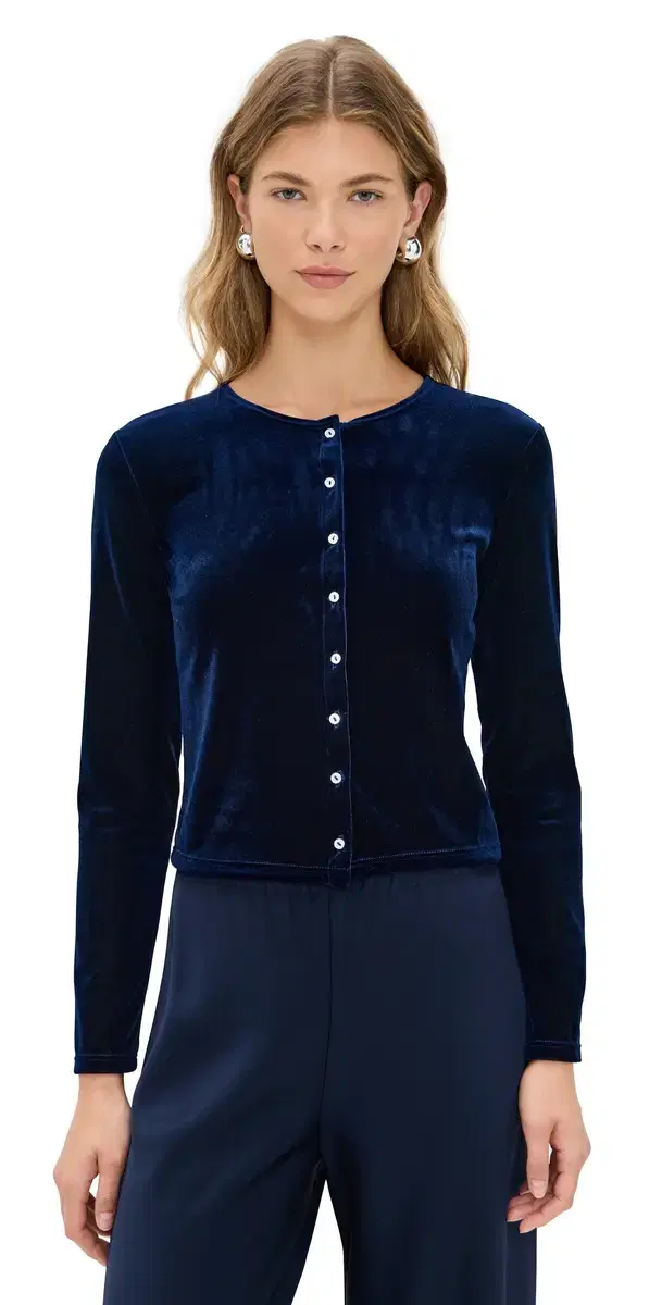 LE BOP Eloise Velvet Cardigan Navy