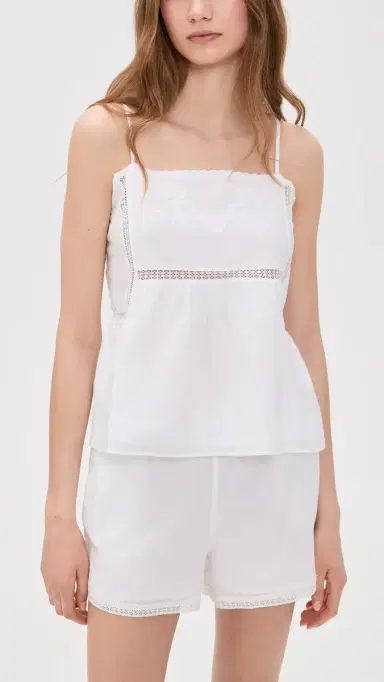 Petite Plume Voile Luna Cami Shorts Pajama Set White | Thumbnail 2