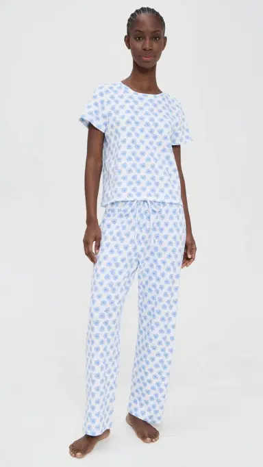 Hill House Home The Kelly Pajama Set Doily Heart/Blue | Thumbnail 2 Hill House Home The Kelly Pajama Set Doily Heart/Blue | Thumbnail 2