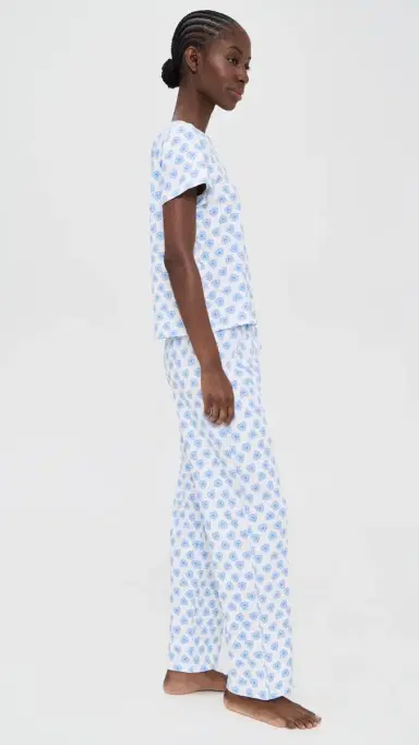 Hill House Home The Kelly Pajama Set Doily Heart/Blue | Thumbnail 4 Hill House Home The Kelly Pajama Set Doily Heart/Blue | Thumbnail 4