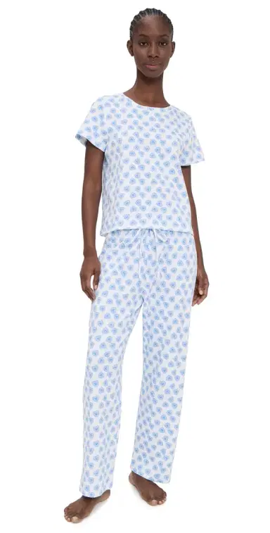 Hill House Home The Kelly Pajama Set Doily Heart/Blue | Thumbnail 1 Hill House Home The Kelly Pajama Set Doily Heart/Blue | Thumbnail 1
