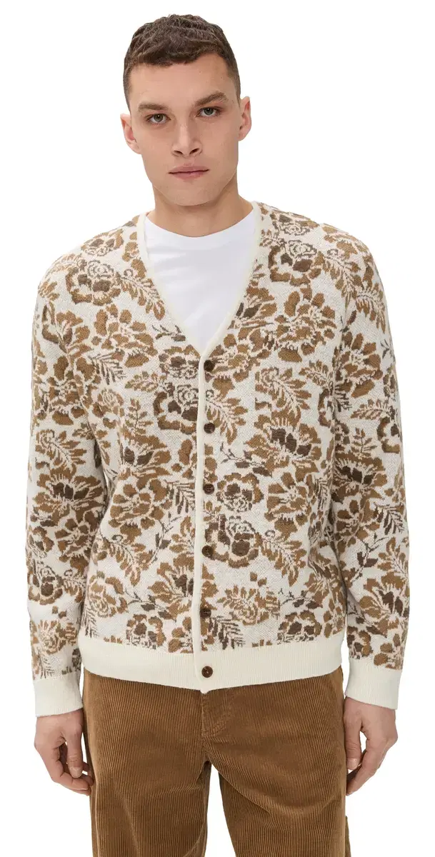 Alban Floral Jacquard Cardigan Natural/Brown