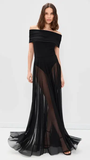 Norma Kamali Sleeveless Cowl Combo Flared Gown Black | Thumbnail 2 Norma Kamali Sleeveless Cowl Combo Flared Gown Black | Thumbnail 2