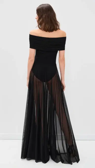 Norma Kamali Sleeveless Cowl Combo Flared Gown Black | Thumbnail 3 Norma Kamali Sleeveless Cowl Combo Flared Gown Black | Thumbnail 3