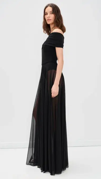 Norma Kamali Sleeveless Cowl Combo Flared Gown Black | Thumbnail 4 Norma Kamali Sleeveless Cowl Combo Flared Gown Black | Thumbnail 4