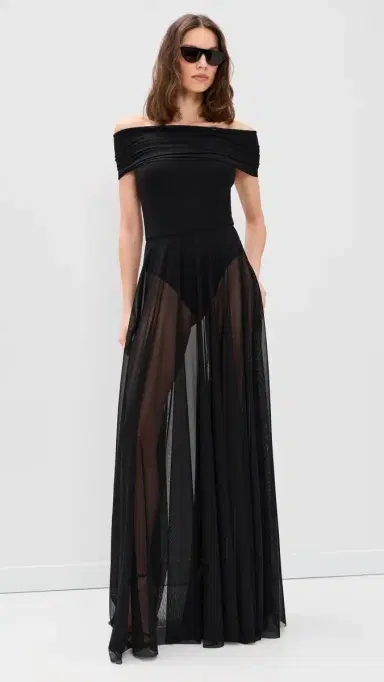 Norma Kamali Sleeveless Cowl Combo Flared Gown Black | Thumbnail 5 Norma Kamali Sleeveless Cowl Combo Flared Gown Black | Thumbnail 5