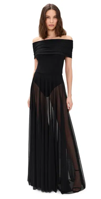 Norma Kamali Sleeveless Cowl Combo Flared Gown Black | Thumbnail 1 Norma Kamali Sleeveless Cowl Combo Flared Gown Black | Thumbnail 1