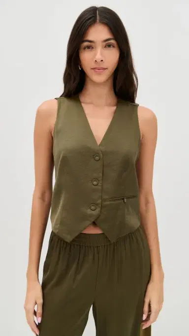 LE BOP Simone Satin Vest Military Green 2 | Thumbnail 2