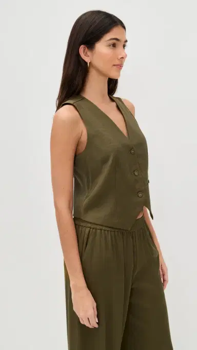 LE BOP Simone Satin Vest Military Green 2 | Thumbnail 4