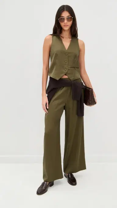 LE BOP Simone Satin Vest Military Green 2 | Thumbnail 5