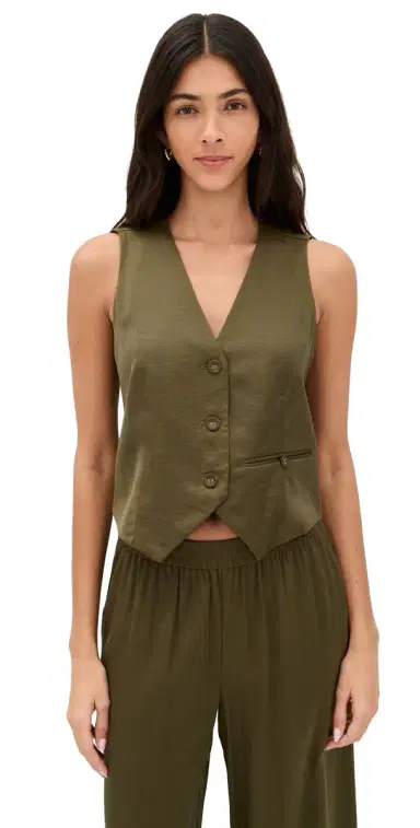 LE BOP Simone Satin Vest Military Green 2 | Thumbnail 1
