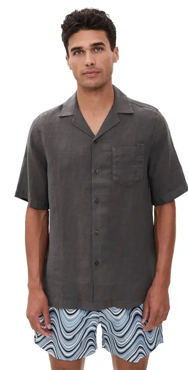 Angelo GD Linen hort leeve hirt Cedar Grey