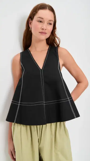 GANNI Stretch Cotton A-line Top Black | Thumbnail 2