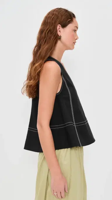 GANNI Stretch Cotton A-line Top Black | Thumbnail 4