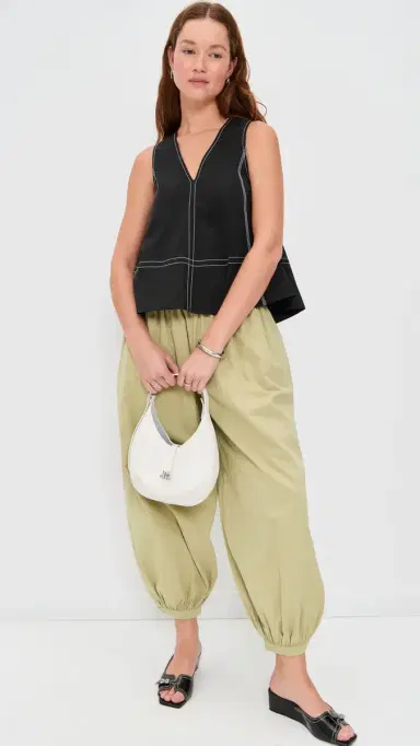 GANNI Stretch Cotton A-line Top Black | Thumbnail 5