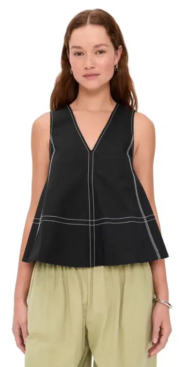 GANNI Stretch Cotton A-line Top Black | Thumbnail 1
