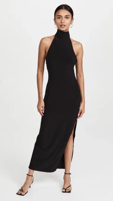 Norma Kamali Halter Turtle Side Slit Gown Black | Thumbnail 2