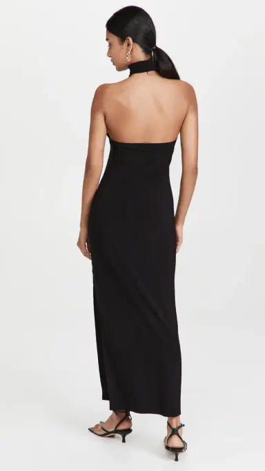 Norma Kamali Halter Turtle Side Slit Gown Black | Thumbnail 3