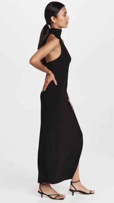 Norma Kamali Halter Turtle Side Slit Gown Black | Thumbnail 4