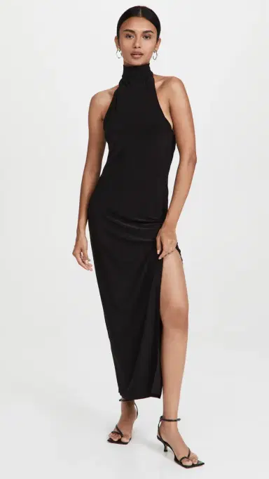 Norma Kamali Halter Turtle Side Slit Gown Black | Thumbnail 5