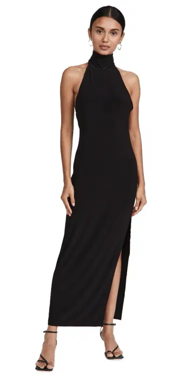 Norma Kamali Halter Turtle Side Slit Gown Black | Thumbnail 1