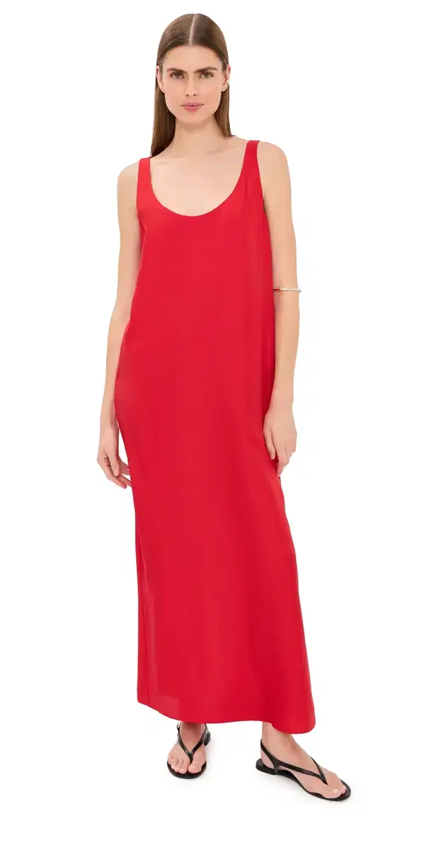 Silk Scoop Neck Dress Red