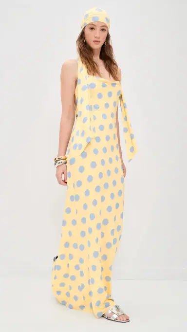 AFRM Kim Dress + Hair Wrap Set Butter Blue Dot | Thumbnail 5 AFRM Kim Dress + Hair Wrap Set Butter Blue Dot | Thumbnail 5