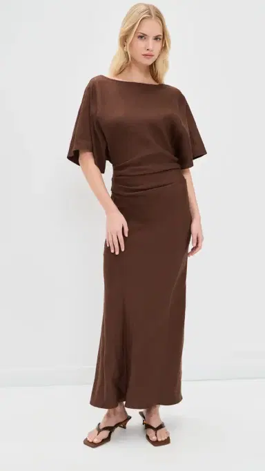 Staud Amelie Linen Dress Dark Oak | Thumbnail 2