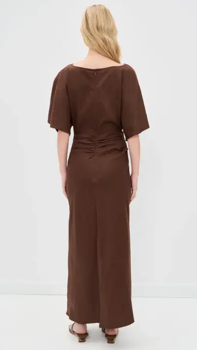 Staud Amelie Linen Dress Dark Oak | Thumbnail 3
