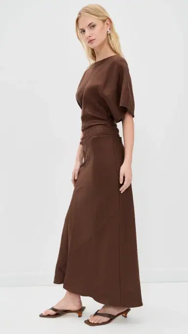 Staud Amelie Linen Dress Dark Oak | Thumbnail 4