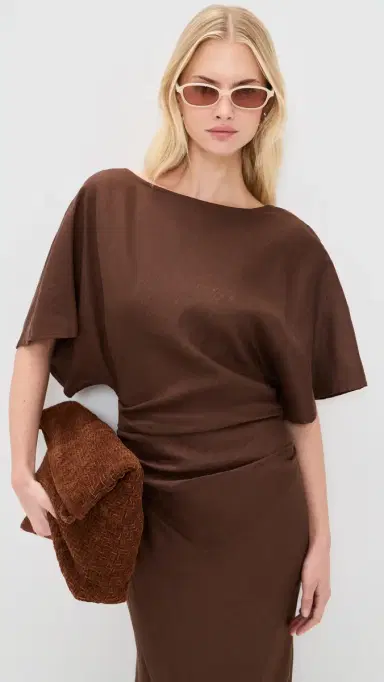 Staud Amelie Linen Dress Dark Oak | Thumbnail 5