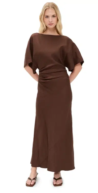 Staud Amelie Linen Dress Dark Oak | Thumbnail 1