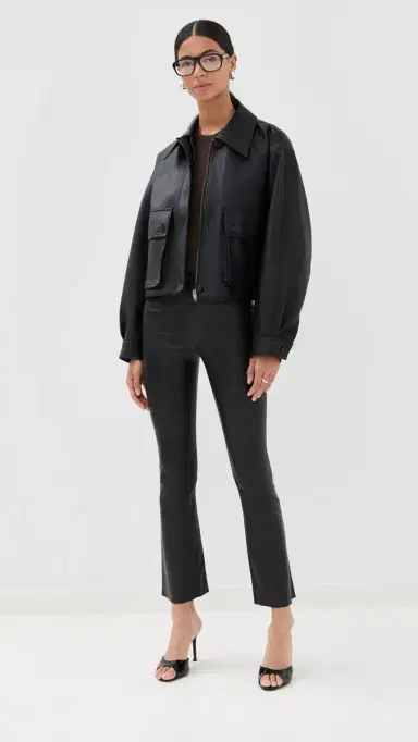 Sprwmn High Waist Leather Ankle Flare Leggings | Thumbnail 2 Sprwmn High Waist Leather Ankle Flare Leggings | Thumbnail 2